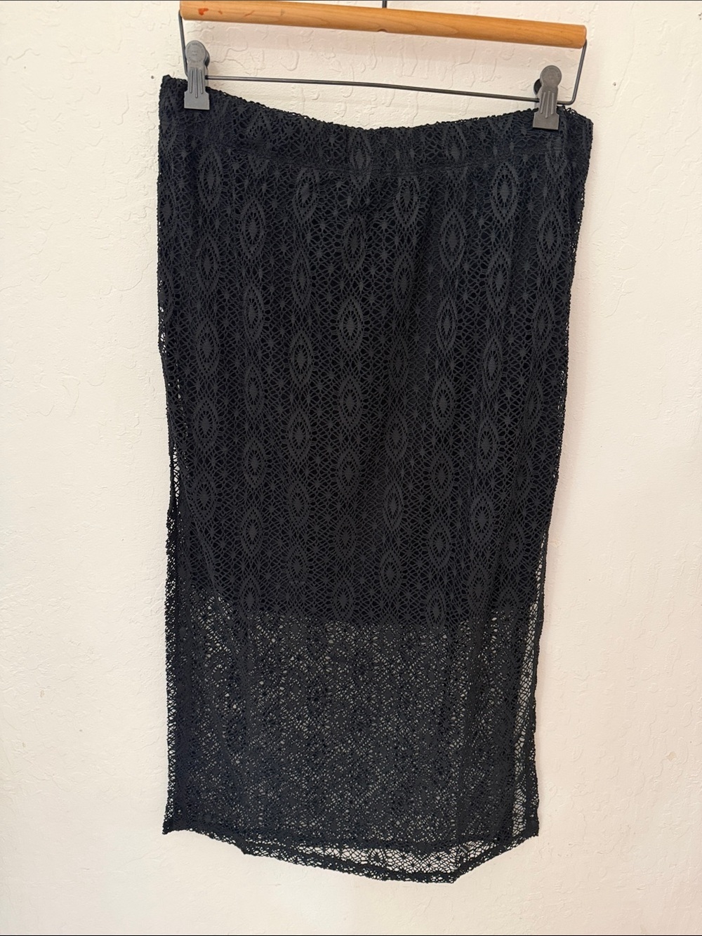 G By Giuliana Black Knit Crochet Midi Skirt Double Layer Large